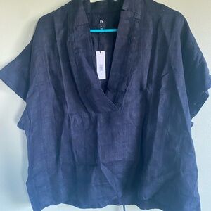 Banana Republic short sleeve linen top, black, v-neck, large, NWT